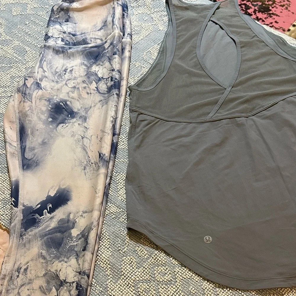 LOT of 2 - LULULEMON top sz 4 and 2 Bird leggings sz S